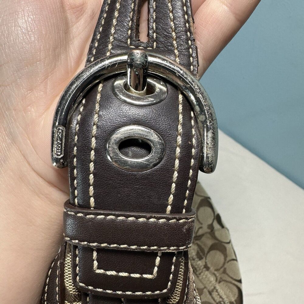 COACH Hobo One Shoulder Half Moon Signature Canvas Leather Bag Brown used Japan - Picture 11 of 16